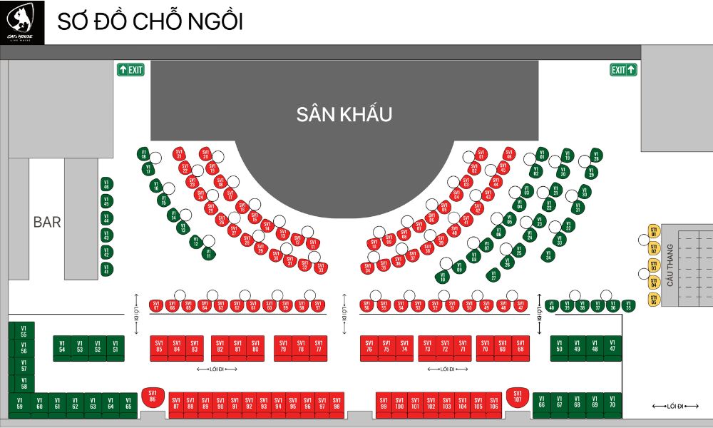 Sơ đồ chỗ ngồi tại phòng trà Cat & Mouse Live Music.