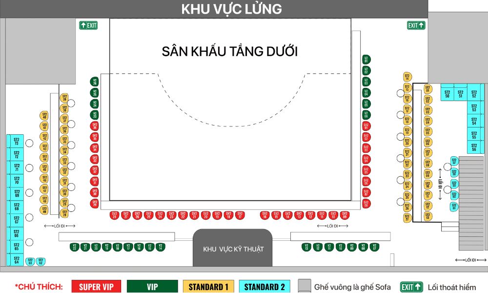 Sơ đồ chỗ ngồi tại phòng trà Cat & Mouse Live Music (Khu vực lửng).